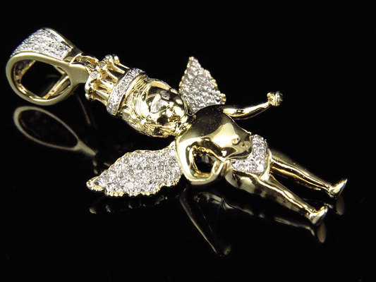 10K Yellow Gold Lab Grown Diamond Crowned Angel Charm Pendant