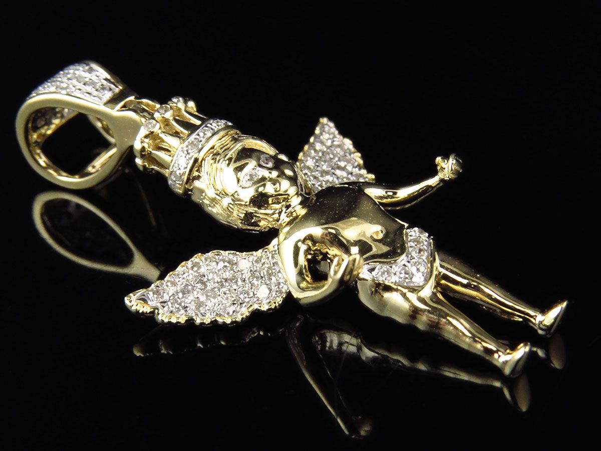 10K Yellow Gold Lab Grown Diamond Crowned Angel Charm Pendant