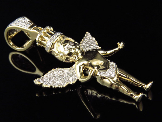 10K Yellow Gold Lab Grown Diamond Crowned Angel Charm Pendant