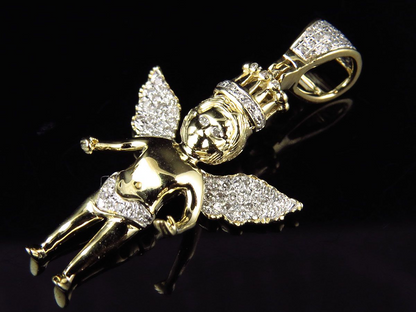 10K Yellow Gold Lab Grown Diamond Crowned Angel Charm Pendant