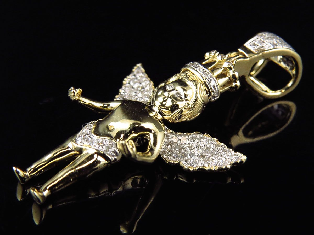 10K Yellow Gold Lab Grown Diamond Crowned Angel Charm Pendant