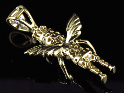 10K Yellow Gold Lab Grown Diamond Crowned Angel Charm Pendant