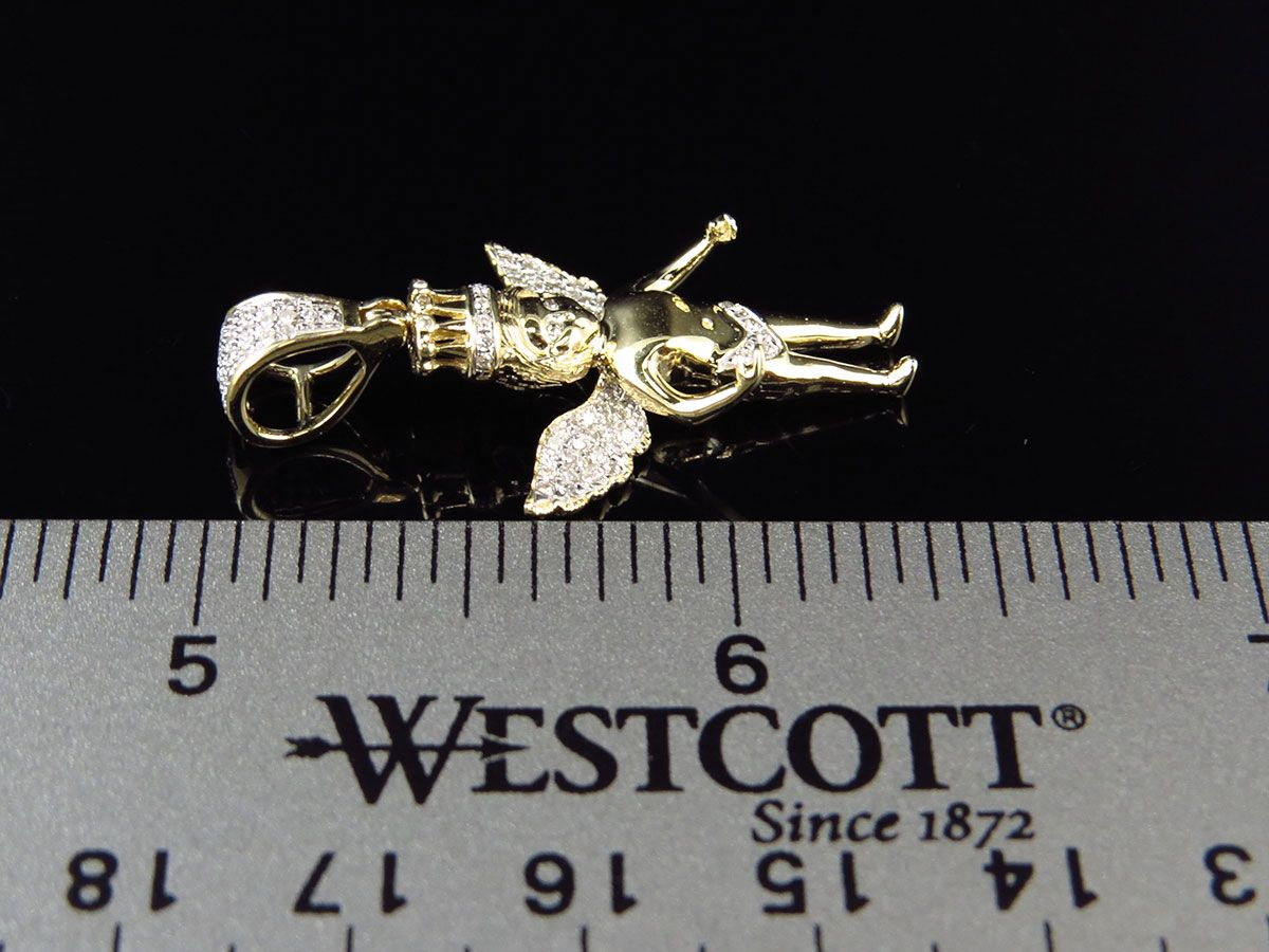 10K Yellow Gold Lab Grown Diamond Crowned Angel Charm Pendant