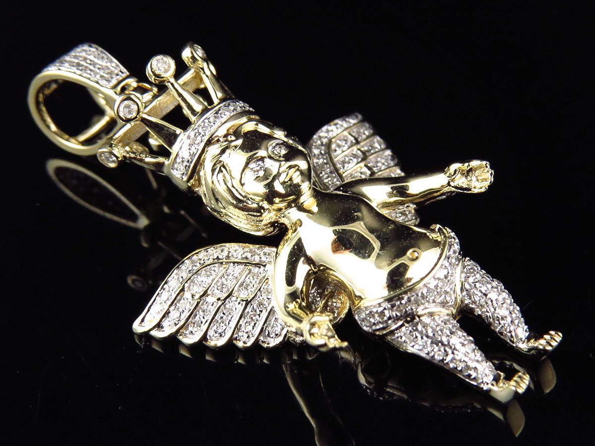 10K Yellow Gold Lab Grown Diamond Crowned Angel Pendant