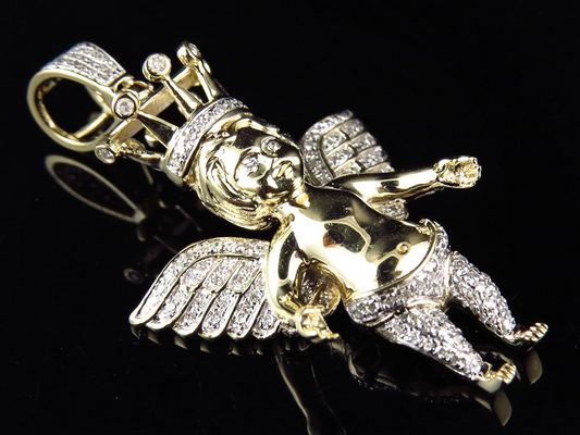 10K Yellow Gold Lab Grown Diamond Crowned Angel Pendant