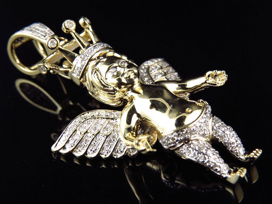 10K Yellow Gold Lab Grown Diamond Crowned Angel Pendant