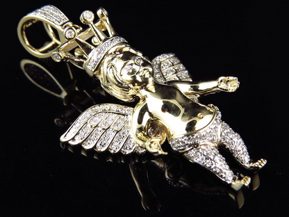 10K Yellow Gold Lab Grown Diamond Crowned Angel Pendant