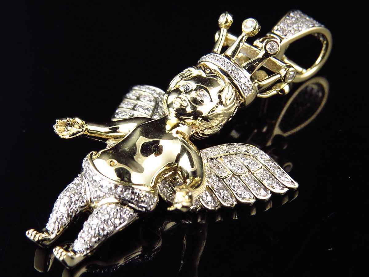 10K Yellow Gold Lab Grown Diamond Crowned Angel Pendant