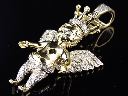 10K Yellow Gold Lab Grown Diamond Crowned Angel Pendant