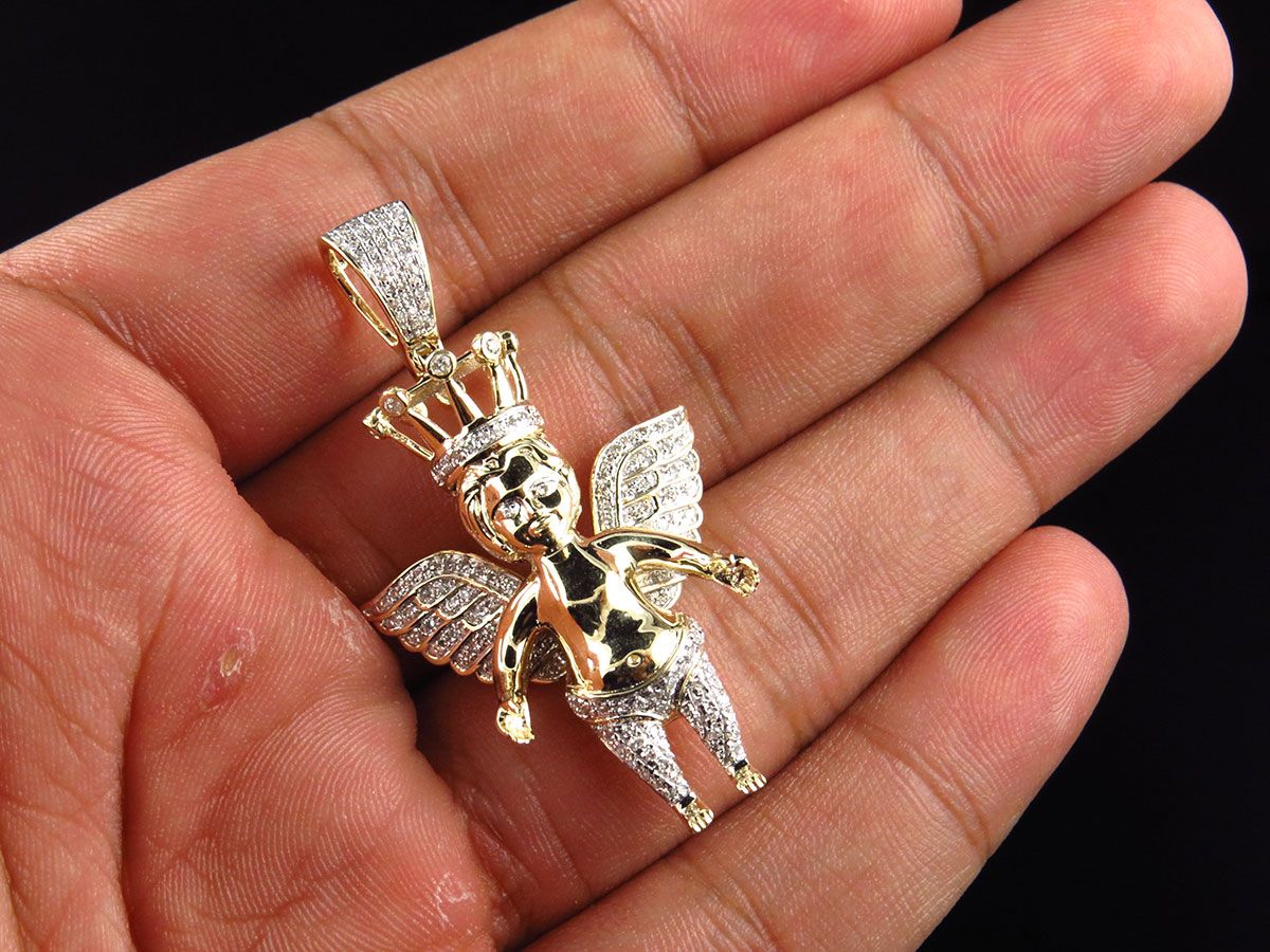 10K Yellow Gold Lab Grown Diamond Crowned Angel Pendant