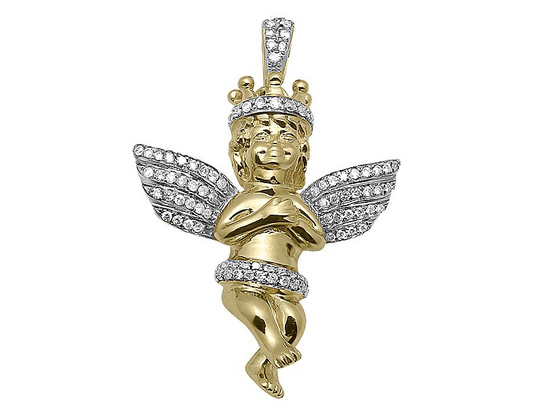 1.2" Yellow Gold Lab Grown Diamond Consoling Crown Angel Pendant