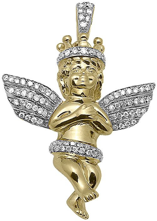 1.2" Yellow Gold Lab Grown Diamond Consoling Crown Angel Pendant