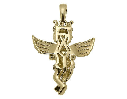 1.2" Yellow Gold Lab Grown Diamond Consoling Crown Angel Pendant