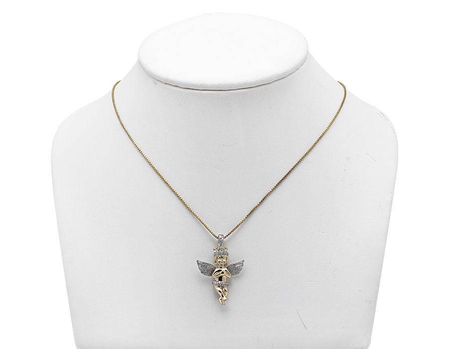 1.2" Yellow Gold Lab Grown Diamond Consoling Crown Angel Pendant