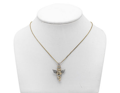 1.2" Yellow Gold Lab Grown Diamond Consoling Crown Angel Pendant