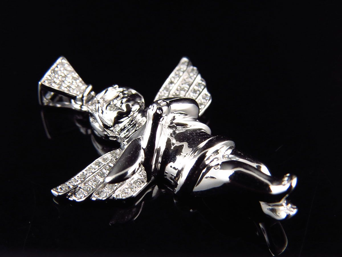10K White Gold Lab Grown Diamond Praying Handas Pendant