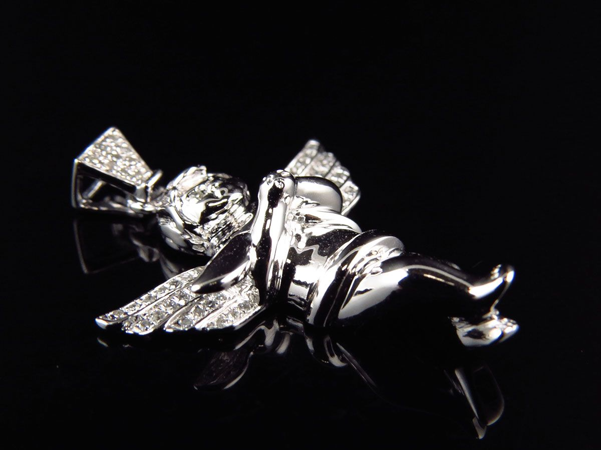 10K White Gold Lab Grown Diamond Praying Handas Pendant