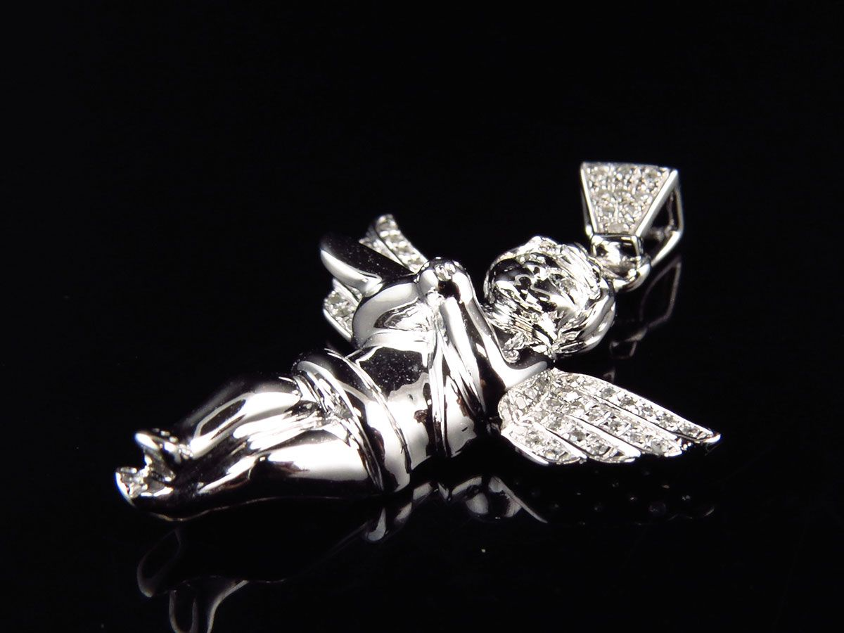 10K White Gold Lab Grown Diamond Praying Handas Pendant