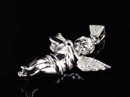 10K White Gold Lab Grown Diamond Praying Handas Pendant