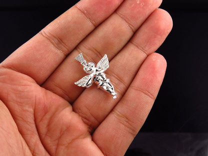 10K White Gold Lab Grown Diamond Praying Handas Pendant