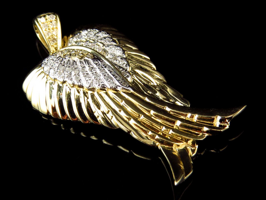 1.5" 10K Yellow Gold Lab Grown Diamond Folded Angel Wing Pendant