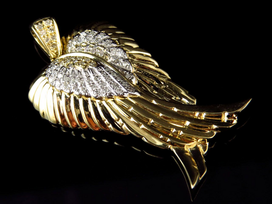 1.5" 10K Yellow Gold Lab Grown Diamond Folded Angel Wing Pendant