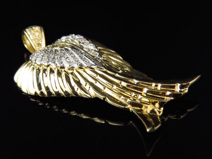 1.5" 10K Yellow Gold Lab Grown Diamond Folded Angel Wing Pendant
