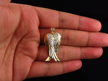 1.5" 10K Yellow Gold Lab Grown Diamond Folded Angel Wing Pendant