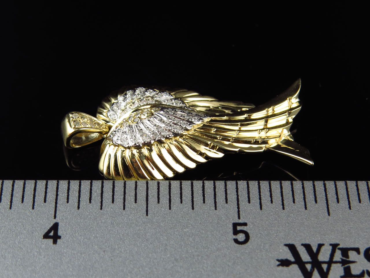 1.5" 10K Yellow Gold Lab Grown Diamond Folded Angel Wing Pendant