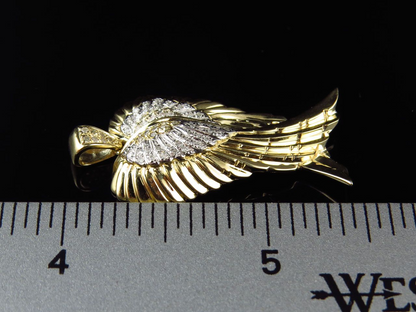 1.5" 10K Yellow Gold Lab Grown Diamond Folded Angel Wing Pendant