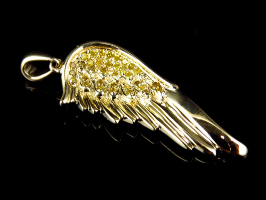 1.25" 10K Yellow Gold Canary Lab Grown Diamond Angel Wing Pendant