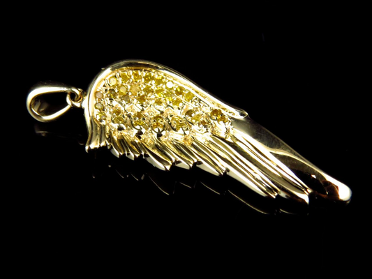 1.25" 10K Yellow Gold Canary Lab Grown Diamond Angel Wing Pendant