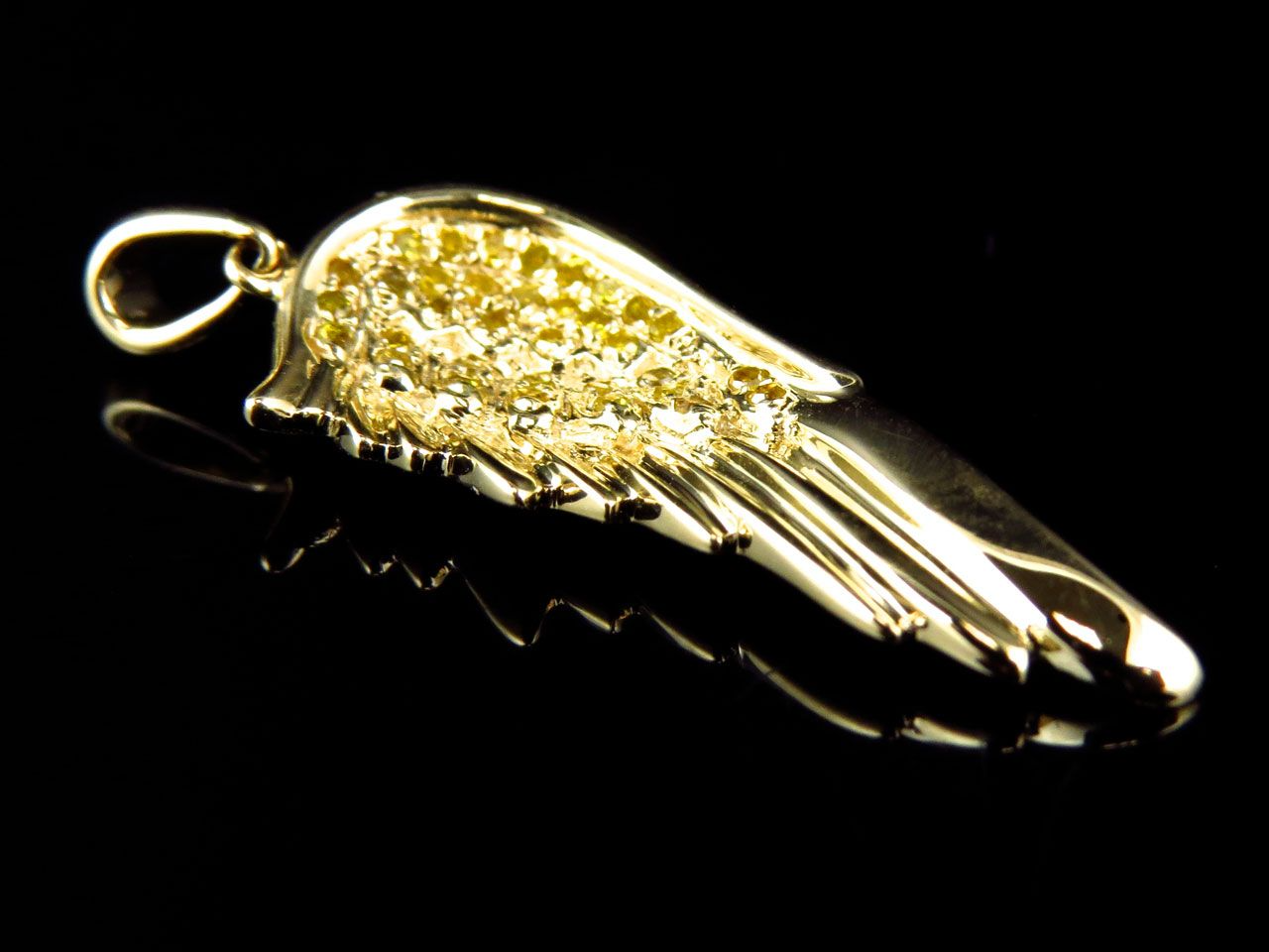 1.25" 10K Yellow Gold Canary Lab Grown Diamond Angel Wing Pendant
