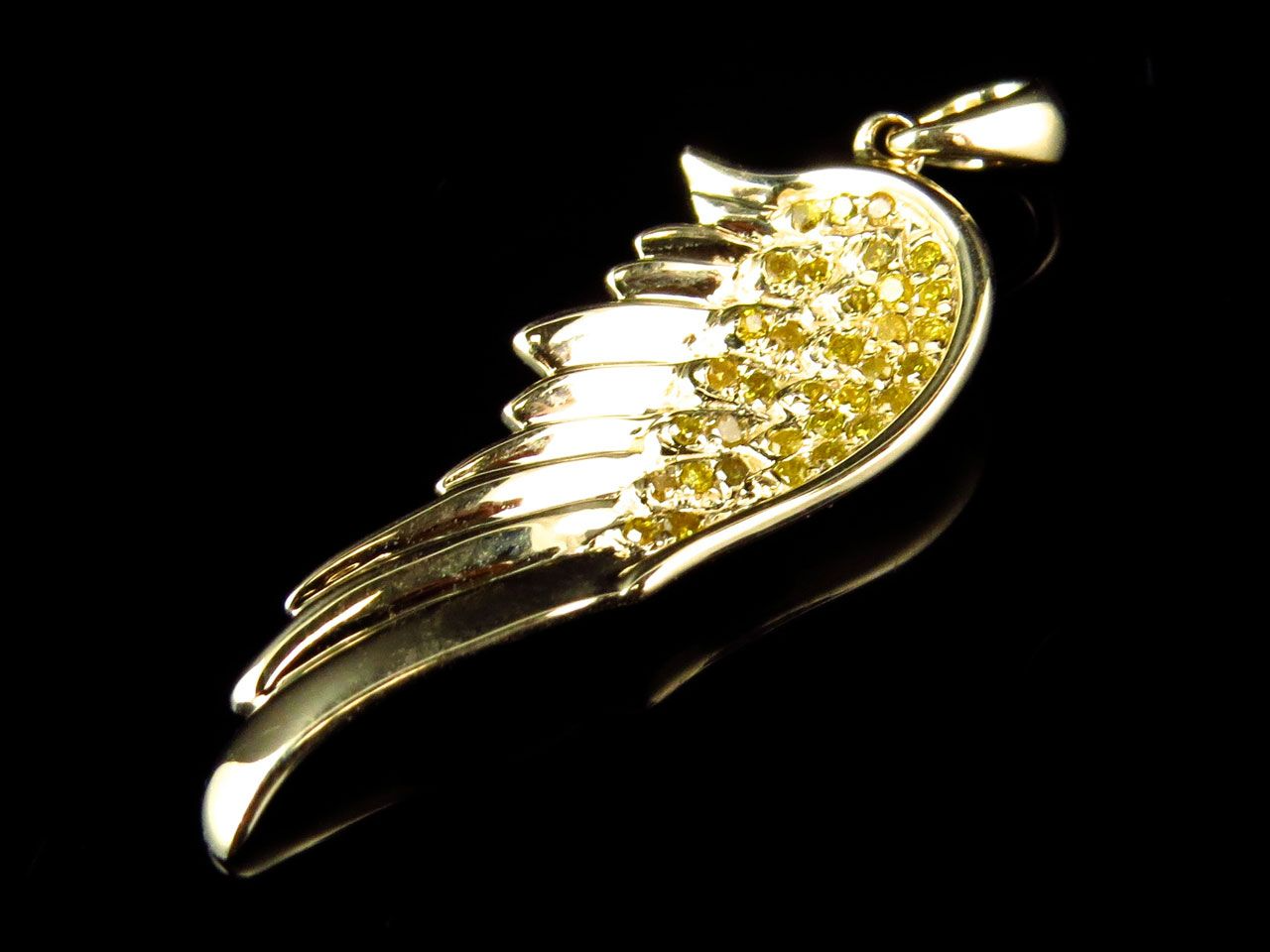 1.25" 10K Yellow Gold Canary Lab Grown Diamond Angel Wing Pendant