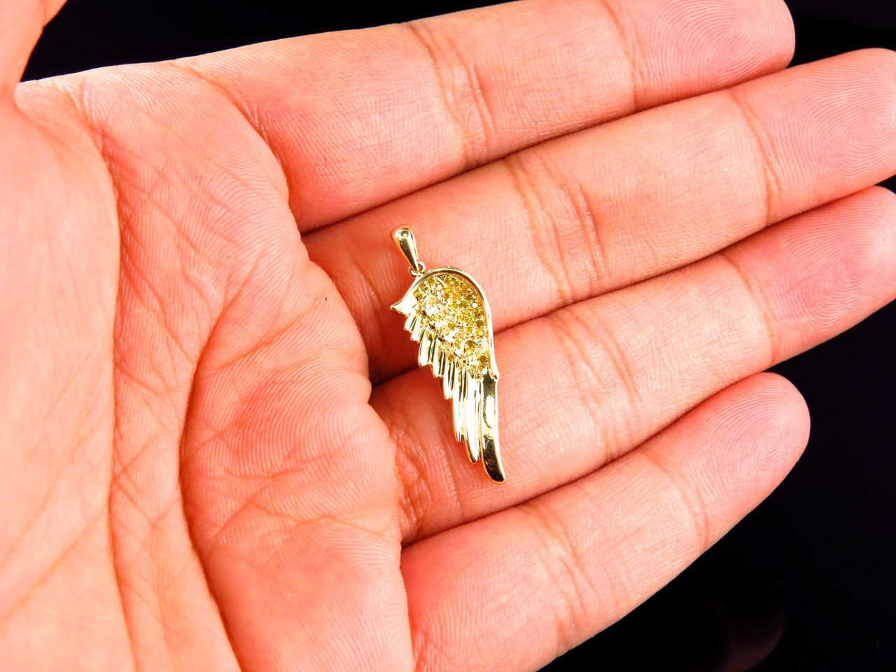 1.25" 10K Yellow Gold Canary Lab Grown Diamond Angel Wing Pendant