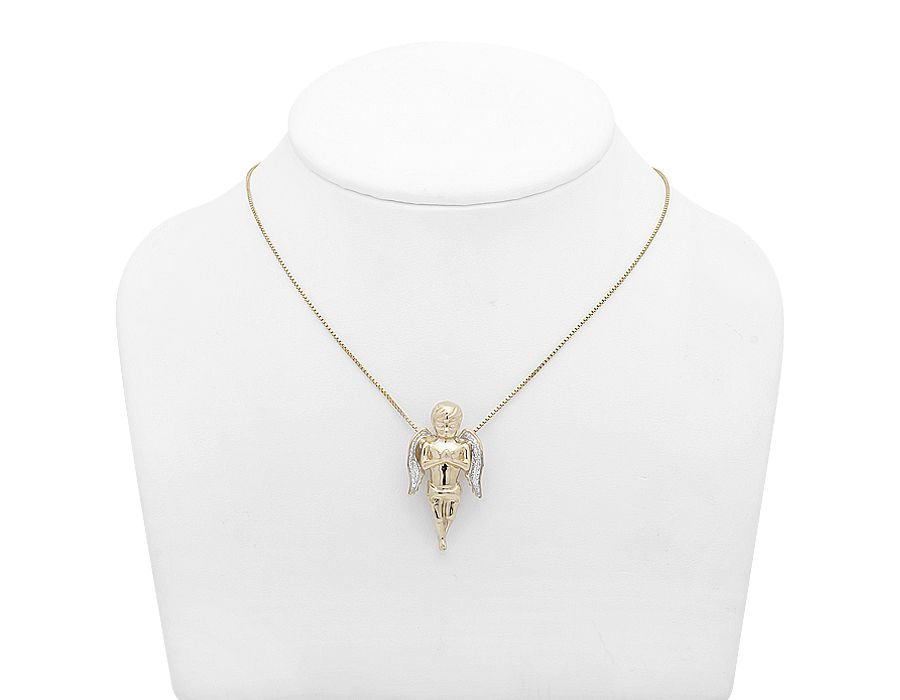 10K Yellow Gold Lab Grown Diamond Mini Angel Praying Pendant