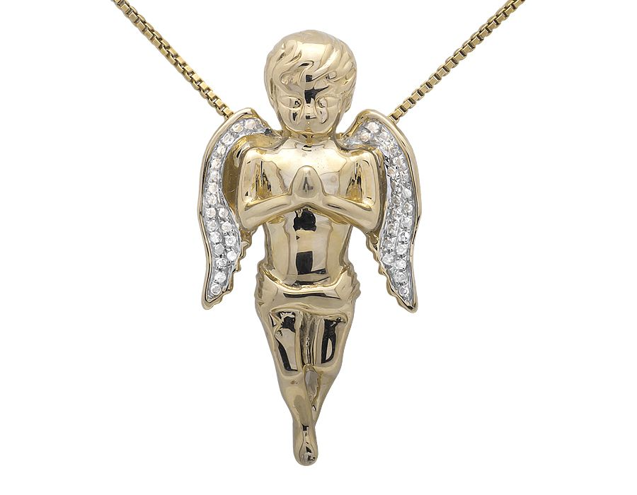 10K Yellow Gold Lab Grown Diamond Mini Angel Praying Pendant