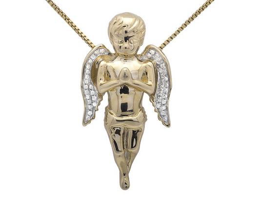 10K Yellow Gold Lab Grown Diamond Mini Angel Praying Pendant
