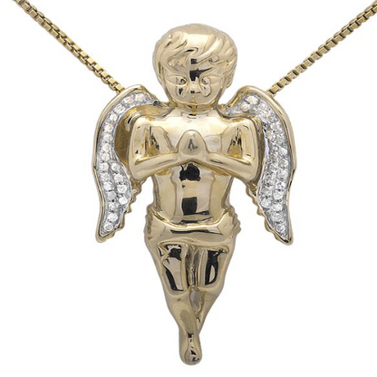 10K Yellow Gold Lab Grown Diamond Mini Angel Praying Pendant