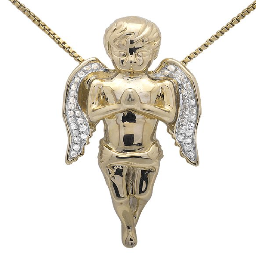 10K Yellow Gold Lab Grown Diamond Mini Angel Praying Pendant