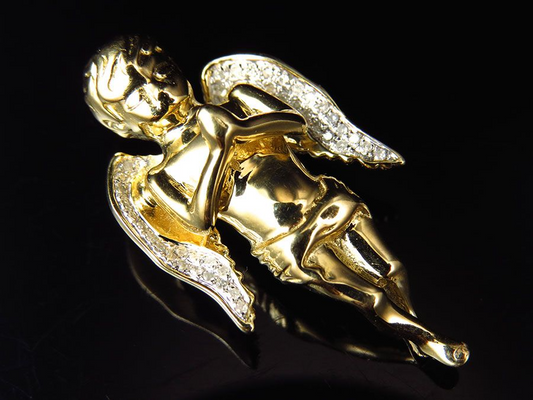1.25" 10K Yellow Gold Lab Grown Diamond 3D Angel Charm Pendant