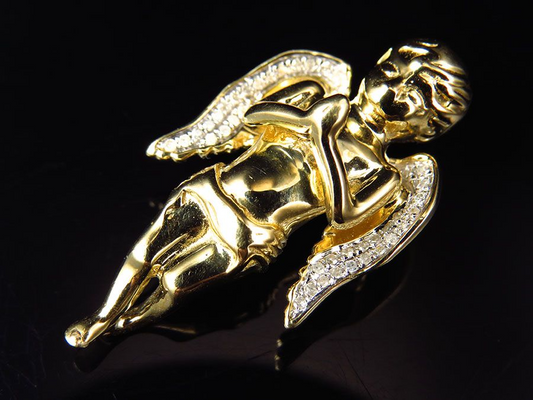 1.25" 10K Yellow Gold Lab Grown Diamond 3D Angel Charm Pendant