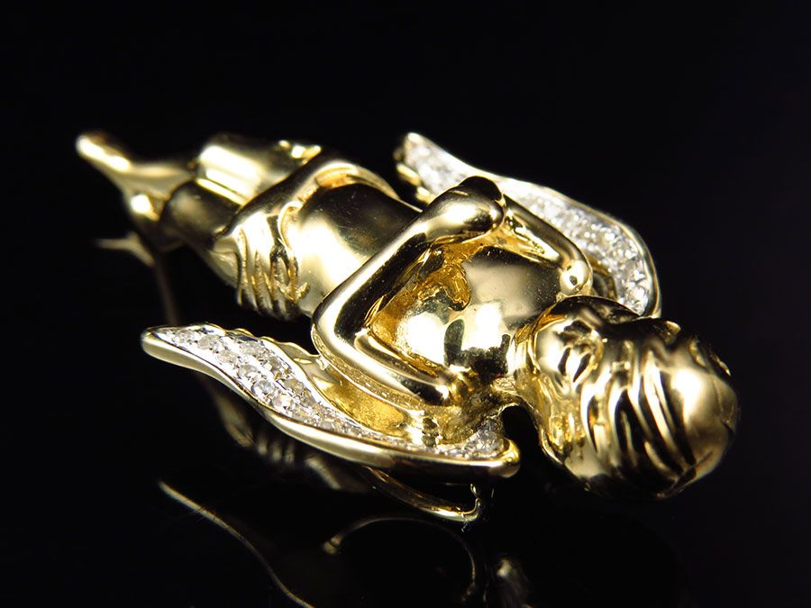 1.25" 10K Yellow Gold Lab Grown Diamond 3D Angel Charm Pendant