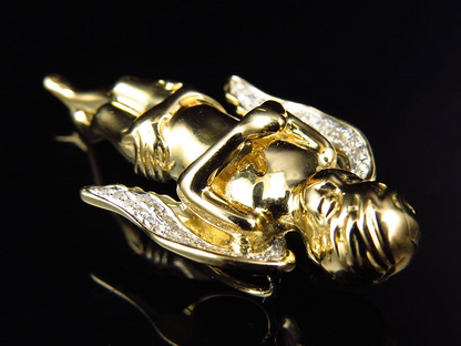 1.25" 10K Yellow Gold Lab Grown Diamond 3D Angel Charm Pendant