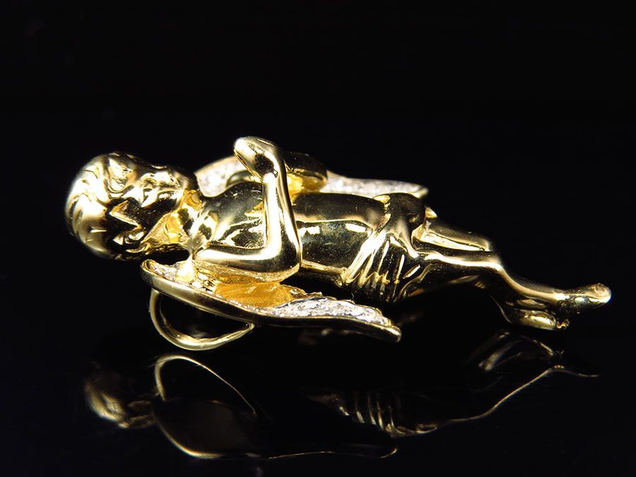 1.25" 10K Yellow Gold Lab Grown Diamond 3D Angel Charm Pendant