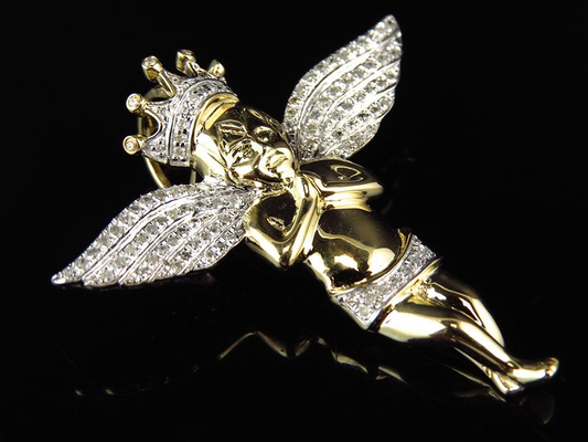 1.5" Yellow Gold 3D Crowned Lab Grown Diamond Angel Pendant