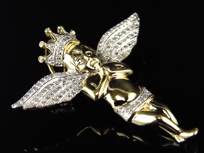 1.5" Yellow Gold 3D Crowned Lab Grown Diamond Angel Pendant