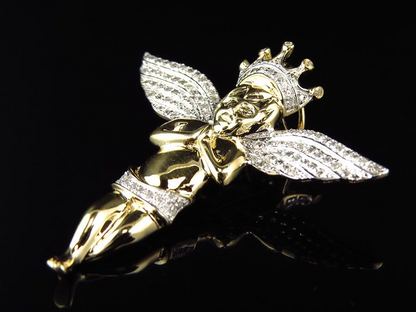 1.5" Yellow Gold 3D Crowned Lab Grown Diamond Angel Pendant