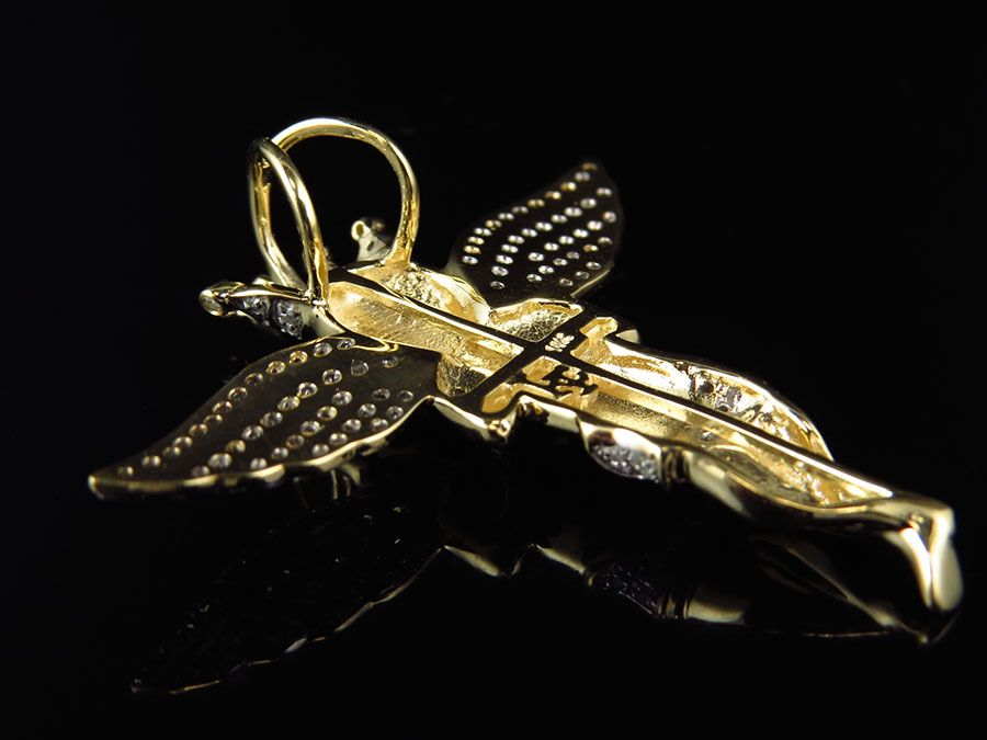 1.5" Yellow Gold 3D Crowned Lab Grown Diamond Angel Pendant
