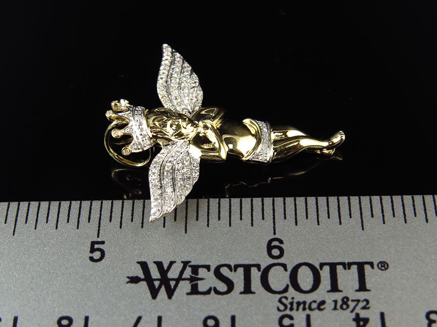 1.5" Yellow Gold 3D Crowned Lab Grown Diamond Angel Pendant